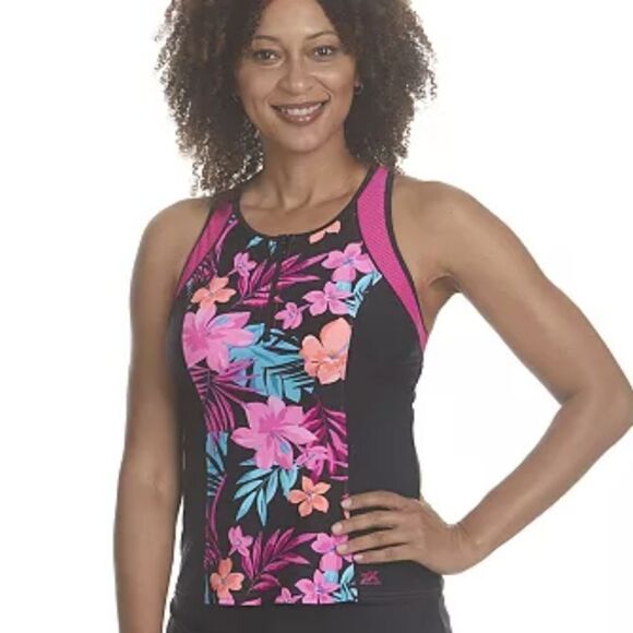 ZeroXposur Plumeria Scuba Tankini Top & ZeroXposur solid Shaper Black bottom S - Picture 6 of 14